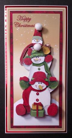 Three Happy Snowmen Card Front by Lynda Tully