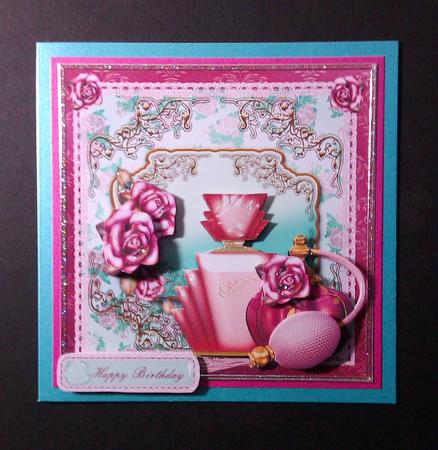 Perfume Bottles and Roses Card Topper by Lynda Tully
