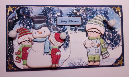 Snowman and Friends Shaped Card Front by Lynda Tully