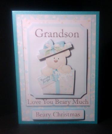 Grandson Love You Beary Much Christmas Card Front by Lynda Tully