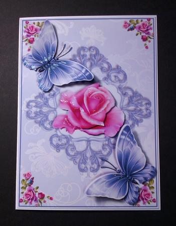 Beautiful Pink Rose with Flutters and Decoupage by Lynda Tully