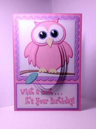 A5 What a Hoot Owl Birthday Oval Pyramage Topper by Lynda Tully