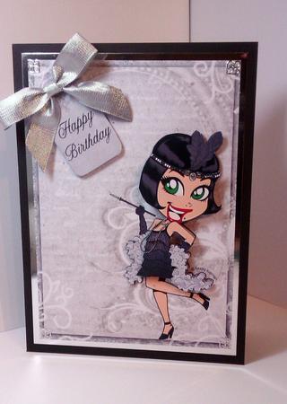 Flapper Girl in Black on Grey 7x5inch Step by Step by Lynda Tully