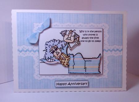 Gus and Stella Who Snores? Anniversary Quick Card by Lynda Tully