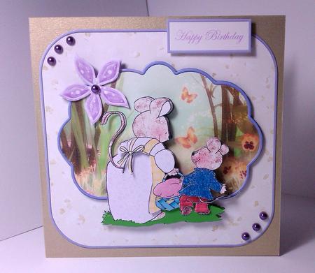 Field Mice Picnic Card Front with Decoupage by Lynda Tully