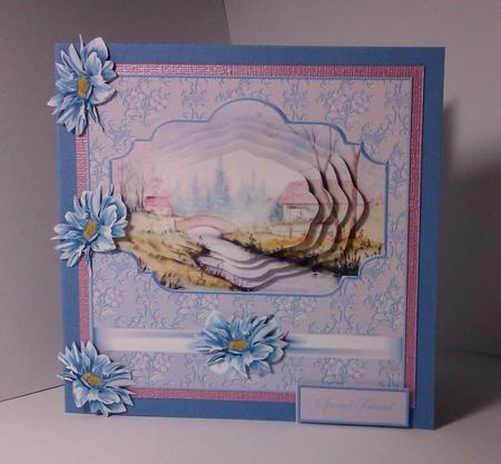 Winter River Water Colour Card Front with Pyramid by Lynda Tully