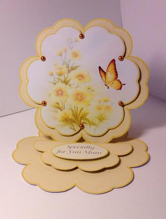 Cowslips & Butterflies Petal Easel Card by Lynda Tully