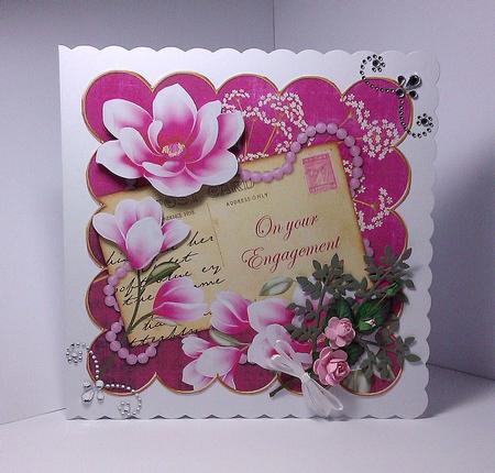 Cerise Magnolia Your Enagagement 8in Decoupage Topper by Lynda Tully