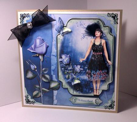 Beautiful Midnight Rose Art Deco Style Lady Card Front by Lynda Tully