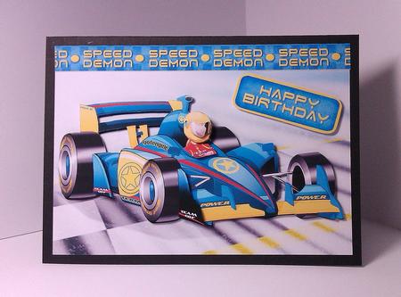 Formula 1 Racing Car Dude (blue) by Lynda Tully