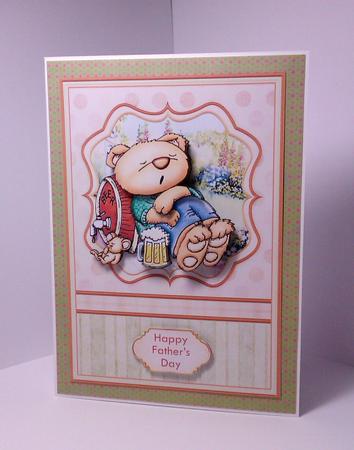 Beer Bear Snoozing Male Birthday Card Topper & Decoupage by Lynda Tully