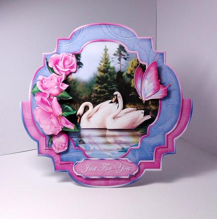 Sweetheart Rose Swans Elegant Shaped Rocker Card Mini-kit by Lynda Tully