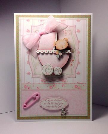 New Baby Girl Bear Pram Shabby Chic Topper & Decoupage by Lynda Tully