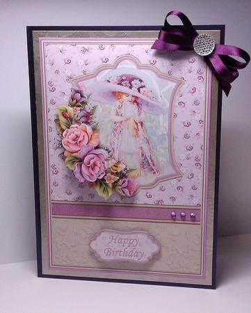 Big Hat Girl Card Topper with Floral Decoupage by Lynda Tully