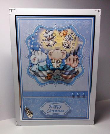 Christmas Merry Mice Carollers Card Topper & Pyramage by Lynda Tully