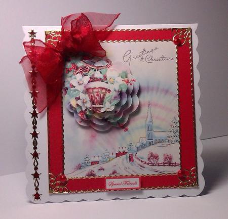 Vintage Christmas, Holly, Lamp and Church by Lynda Tully