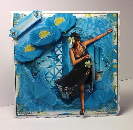 1920's Blue Poppy Charleston Card Front Mini Kit by Lynda Tully