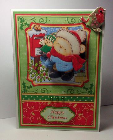 Christmas Post Bears at the Postbox Card Topper & Decoupage by Lynda Tully