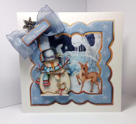 Snowman Village Card with Decoupage by Lynda Tully