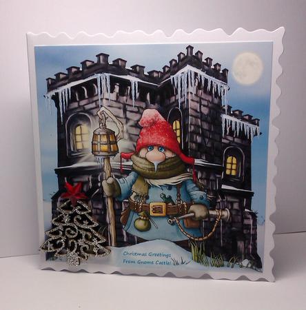 Christmas Greetings from Gnome Castle Card Topper with Tags by Lynda Tully