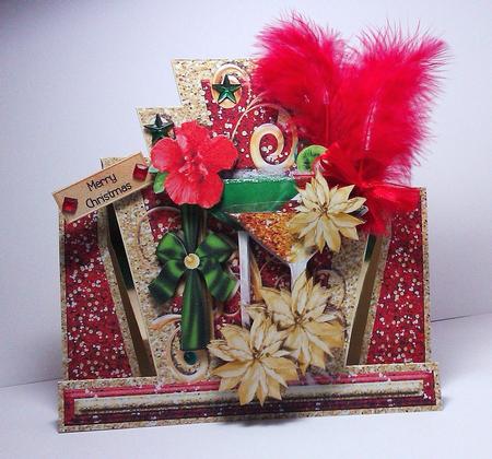 Decadence Christmas Cocktail, Red & Gold Art Deco Stepper by Lynda Tully