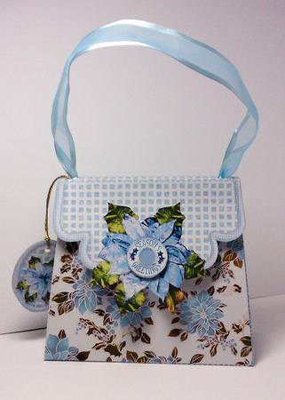 Handbag Gift Box Blue Poinsettias by Lynda Tully