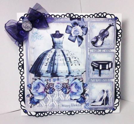 Beautiful Blue Music Dress Card Front Kit by Lynda Tully