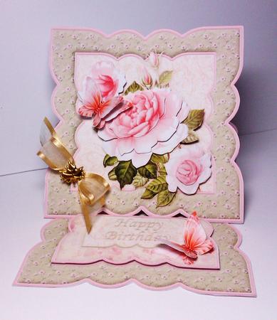 Pink Rose Easel Card Kit & Decoupage by Lynda Tully