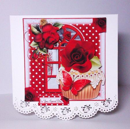 Dramatic Red Rose Cupcake Card Front Kit by Lynda Tully
