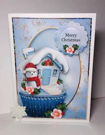 Fabulous Snowman Cottage Christmas Cupcake by Lynda Tully