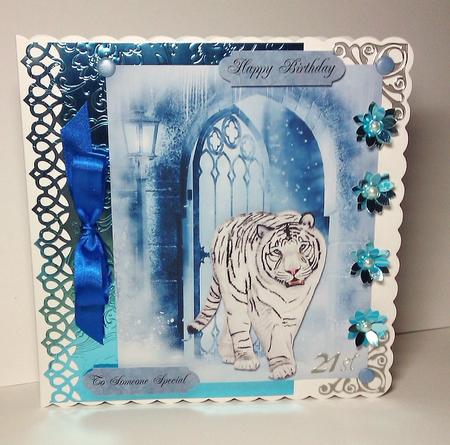 Beautiful White Tiger Card Topper by Lynda Tully