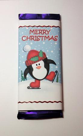 Christmas Skating Penguin Chocolate Wrapper by Lynda Tully