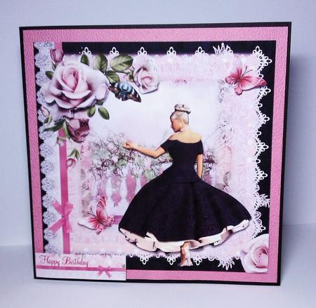 Black Lace and Pink Petticoats Card Front by Lynda Tully