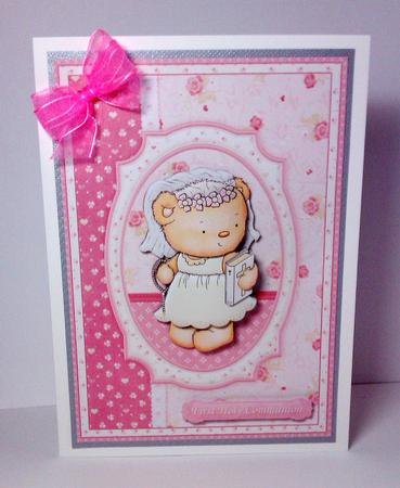 First Holy Communion Girl Bear Card Topper & Decoupage by Lynda Tully