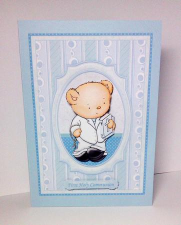 First Holy Communion Boy Bear Card Topper & Decoupage by Lynda Tully