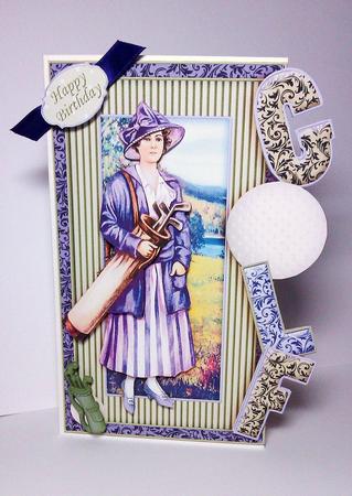Golf Vintage Lady Over the Side Card with Decoupage by Lynda Tully