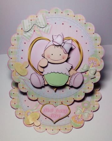 Baby Girl Scalloped Round Easel Card Mini Kit by Lynda Tully