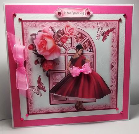1950's Style Magenta Rose Card Front Kit by Lynda Tully