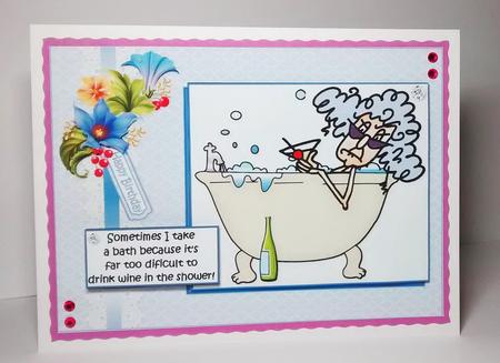 Stella Likes Wine with Her Bath Quick Card by Lynda Tully