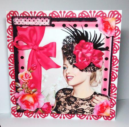 The Pink Rose Fascinator Card Front Kit by Lynda Tully