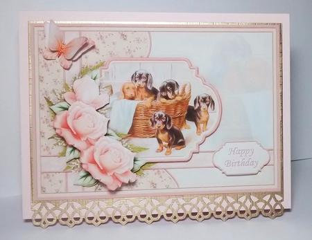 Puppy Basket Card Topper & Decoupage by Lynda Tully