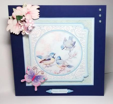 Blue Tits Amongst the Blossom Card Topper & Decoupage by Lynda Tully