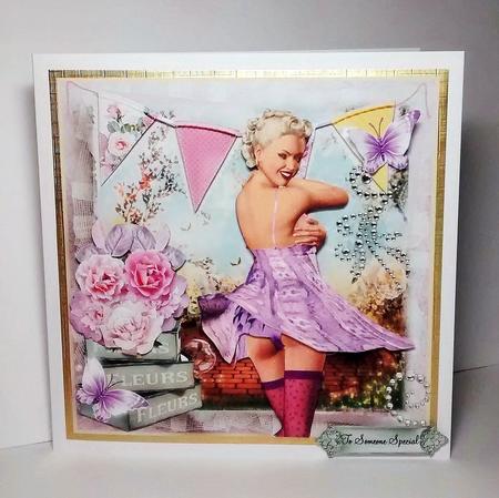 Miss July Retro Pin Up Style Card Front by Lynda Tully