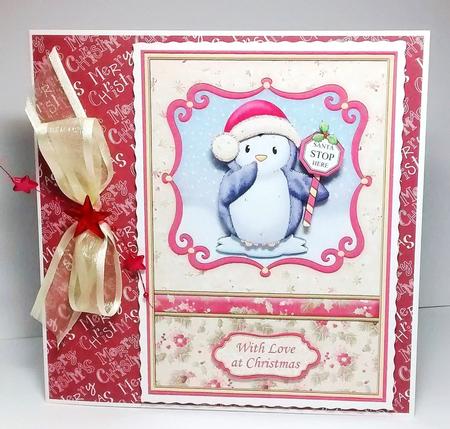 Stop Here Santa Penguin Christmas Card Topper & Decoupage by Lynda Tully