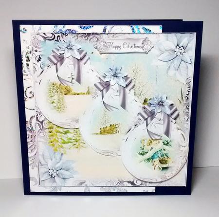 Beautiful Silver Christmas Baubles Card Front Kit by Lynda Tully