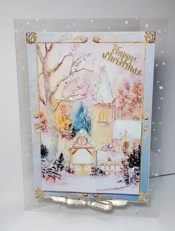 Watercolour Winter Church + Decoupage by Lynda Tully