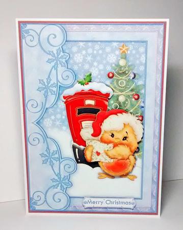 Christmas Robin at the Postbox Card Topper & Decoupage by Lynda Tully