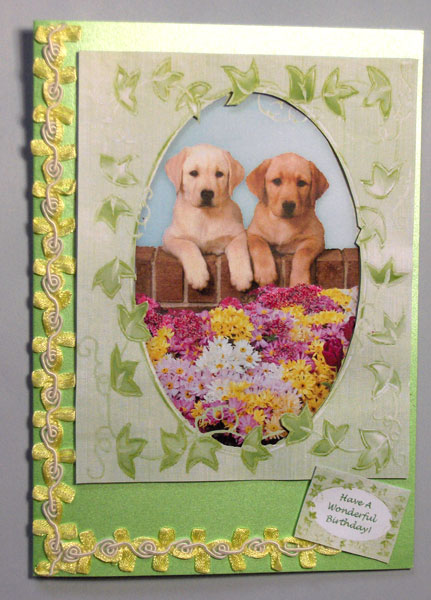 Puppy Dogs & Flowers 2 x Ivy Leaf Frames & 8 Sentiments by Lynda Jones