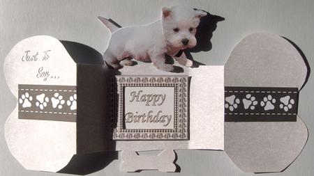 Westie Puppy on Bone Shaped Card by Lynda Jones