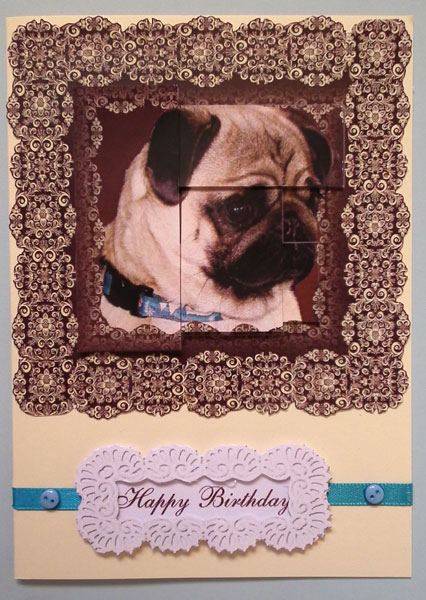 Pug Portrait Intertwined Pyramid Card by Lynda Jones